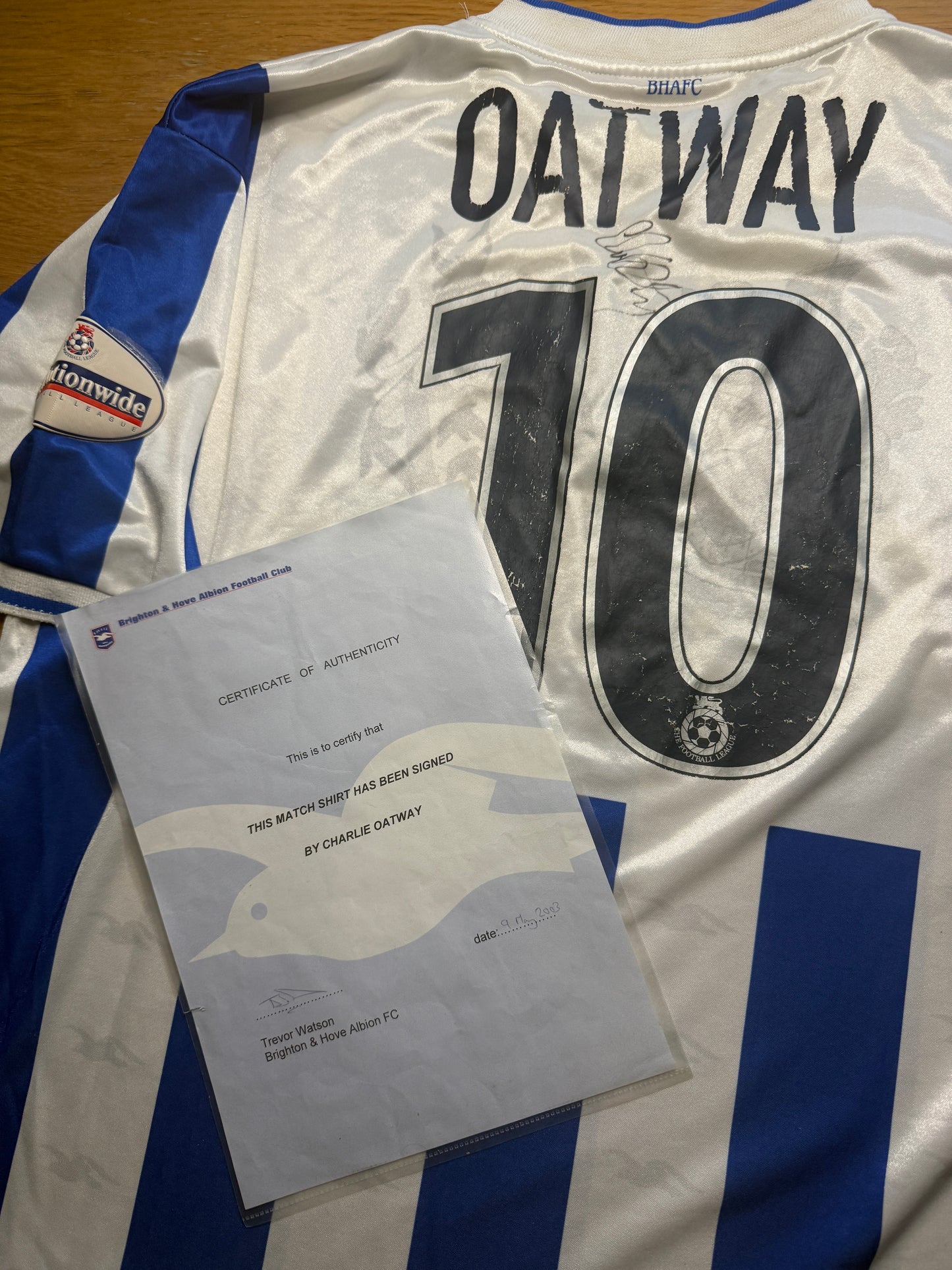 Brighton and Hove Albion 2003/05 Matchworn and Signed Home 'Oatway 10' (XL)